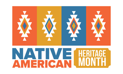 Native American Heritage Month in November. American Indian culture. Celebrate annual in United States. Tradition pattern. Poster, card, banner and background. Vector ornament, illustration