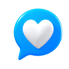 3D Blue Bubble Shape with Heart Inside Isolated on White Background