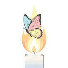 A Colorful Butterfly Emerging from a Candle Flame Metaphorical and Symbolic Illustration