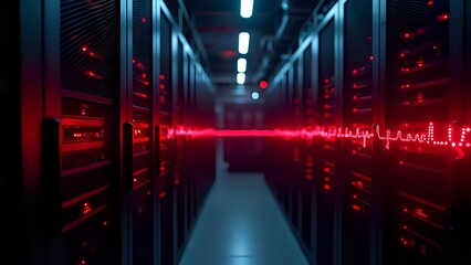 Data Center Corridor Illuminated by Digital Pulse