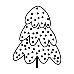 Christmas tree vector illustration, hand drawn pine tree doodle. Christmas and New Year symbol. Unique silhouette icon for festive winter designs and decorations.