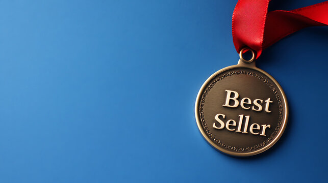 A gold medal with a red ribbon on a blue background, symbolizing success and recognition. It highlights accomplishments and celebrates achievements. A visual representation of quality. - Powered by Adobe