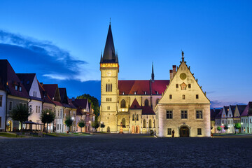 night view of the main square in bardejov, slovakia
