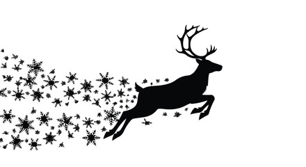 Obraz premium Majestic reindeer leaps through a flurry of falling snowflakes, embodying the magic of winter