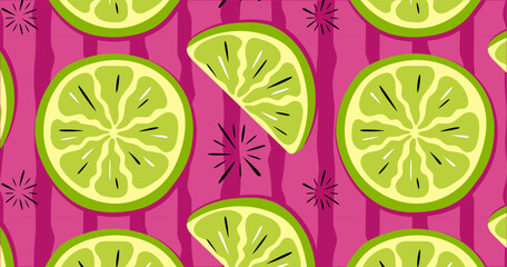 Seamless Lime Fruits Pattern on Pink Background. Hand-drawn Citrus Illustration, Hero Image