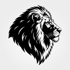Black and white vector illustration of a majestic lion head profile.