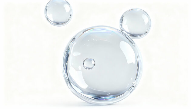 Abstract arrangement of translucent water spheres or bubbles in a clean and bright environment suggesting purity and freshness