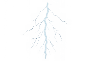 Lightning bolt strike creating electrical energy flash during a thunderstorm on transparent background