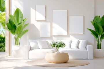 Home interior design mockup template with modern sofa and wall artwork