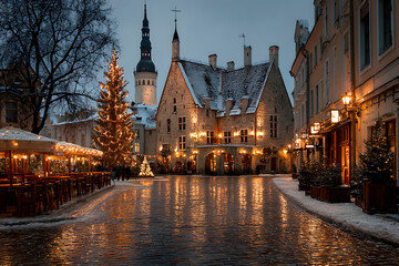 Fototapeta premium christmas market at tallinn old town hall square