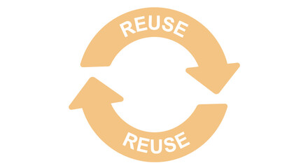 Circular economy concept with two arrows forming a circle and the word REUSE written on each arrow, symbolizing sustainability, recycling, and resource management. This graphic represents the