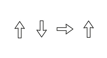 Collection of outline arrows pointing up, down, right, and left, presented on a black background. This editable stroke vector graphic is ideal for infographics, articles, books, flyers, and banners