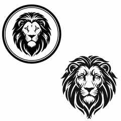 Majestic lion head emblem in circular frame and standalone design.