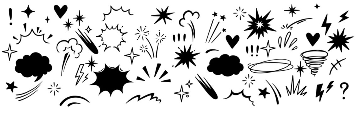 Hand drawn anime manga doodle line elements , Vector illustration of express shape , Collection of graphic effects for character emotion , Comic boom burst , Cartoon effect 