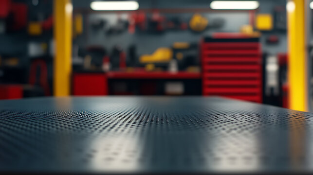 A perforated metal surface is the focal point, complemented by the soft bokeh of a workshop background. The scene suggests precision and a focus on industrial settings.