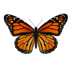 Fototapeta premium Majestic Monarch Butterfly Portrait Detailed Wings Vibrant Orange Black Delicate Insect Nature on transparent background