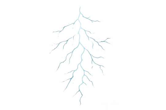 Lightning bolt striking, illuminating storm weather with bright electric energy through a transparent background