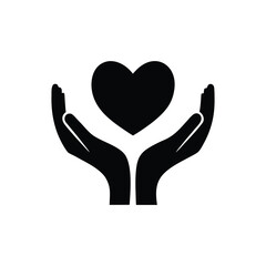 Black silhouette of hands holding a heart symbol