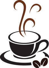 Coffee Cup with Steam and Beans Simple Stylish Cafe Design for Beverage