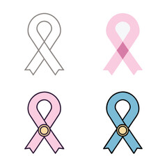 Set of four ribbon icons representing awareness and support in different styles