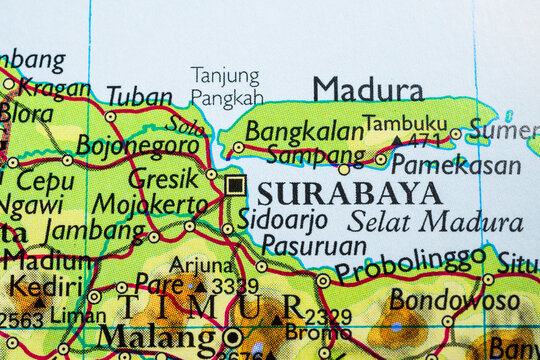 Surabaya region map showing Madura and Java coasts.