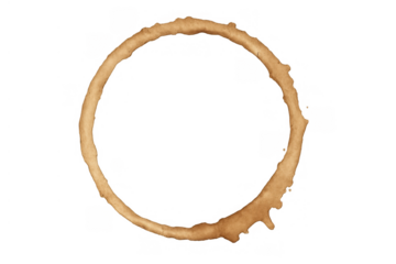 Brown coffee cup ring leaving an isolated mark, perfect for beverage, grunge, and abstract design elements