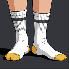 split‑toe white socks with yellow accents and ribbed cuff; tabi inspired ribbed socks with black trim; roduct listing images for hosiery retailers and niche sock brands.