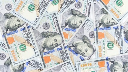 One Hundred Dollar Bills Scattered, Representing Wealth and Financial Security Concepts