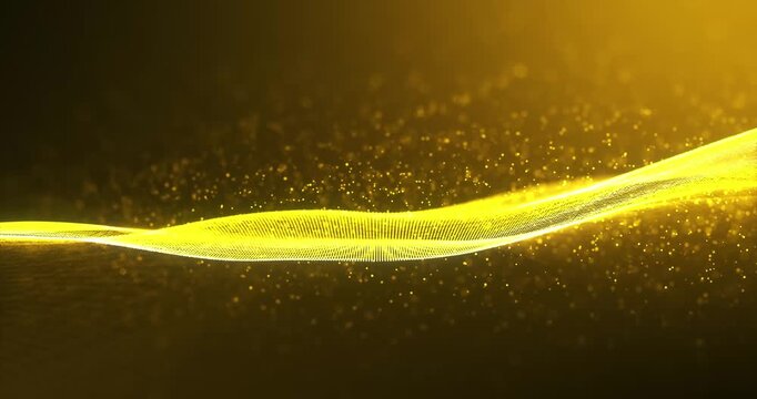Abstract Bright Golden Wave Design on a Dark Background. Gold Wave Background. Abstract, Glitter, Shining, Particle, Futuristic, Sparkling Wave - 4K