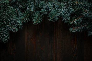 Blue spruce fir branches winter border