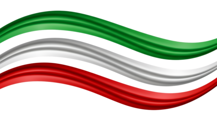Wavy Silk Fabric in Green White and Red Stripes on Black Background flowing isolated on a transparent background