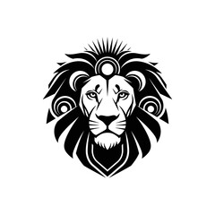 Majestic Lion Head with Intricate Mane Design in Black and White.