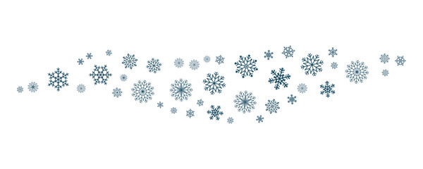 Small wave accent of navy snowflakes. Minimalist frosty winter detail for seasonal cards, graphics and holiday visual projects