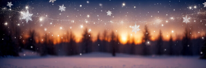 Distant tree line silhouette with soft glowing lights