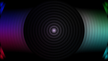 Abstract colorful blue and black spiral tunnel pattern with circles, light, and motion for a modern digital technology wallpaper design