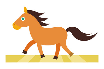 Stylized brown horse with flowing mane and tail running silhouette isolated on white background