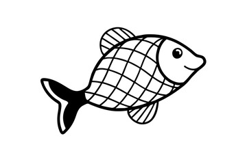 Simple black and white fish silhouette with grid pattern isolated on white background silhouette