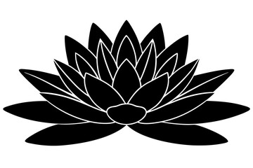 Elegant black lotus flower silhouette isolated on white background silhouette