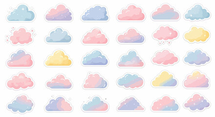 Pastel Clouds Clipart Set Whimsical Watercolor Weather Elements