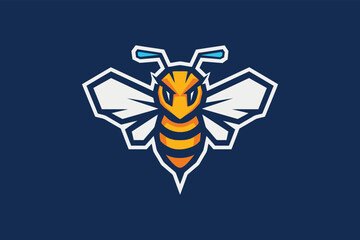 Mascot logo featuring an aggressive bee or hornet with wings and sharp lines on a dark blue background.