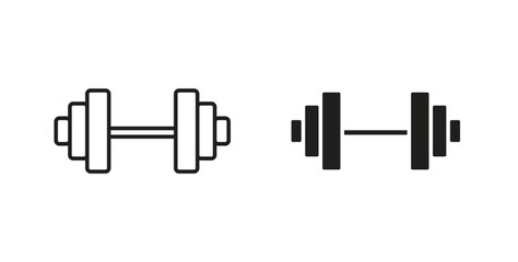 Barbell icons with simple flat and thin stroke style