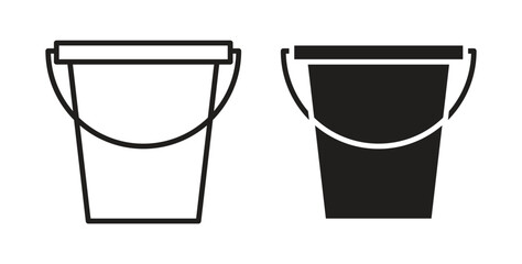 Bucket icons with simple flat and thin stroke style