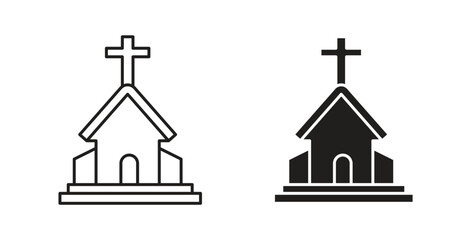 Church icons with simple flat and thin stroke style