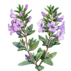 Thyme Flower, watercolor clipart vector, isolated on a white background.