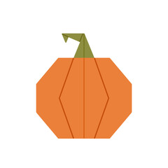 Origami pumpkin. Colorful folded paper sheets, polygonal geometric shapes. Thanksgiving or halloween concept. Flat vector illustration. 