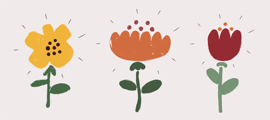 Vector illustration of cute flowers with smiling faces symbolizing happiness, nature, and friendship.