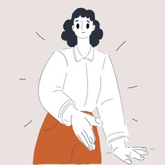 Vector illustration of woman making expressive hand gesture symbolizing communication, storytelling, or creativity.