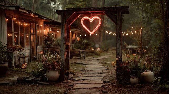 Romantic glowing heart arch wedding entry gate high resolution picture
