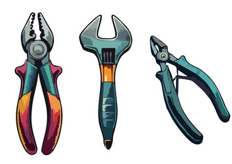 Vector illustration of tool set with pliers and wire cutters, colorful flat design
