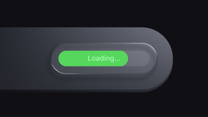 Digital loading bar with a liquid glass morphism effect. Progress indicator for data download or futuristic user interface element.